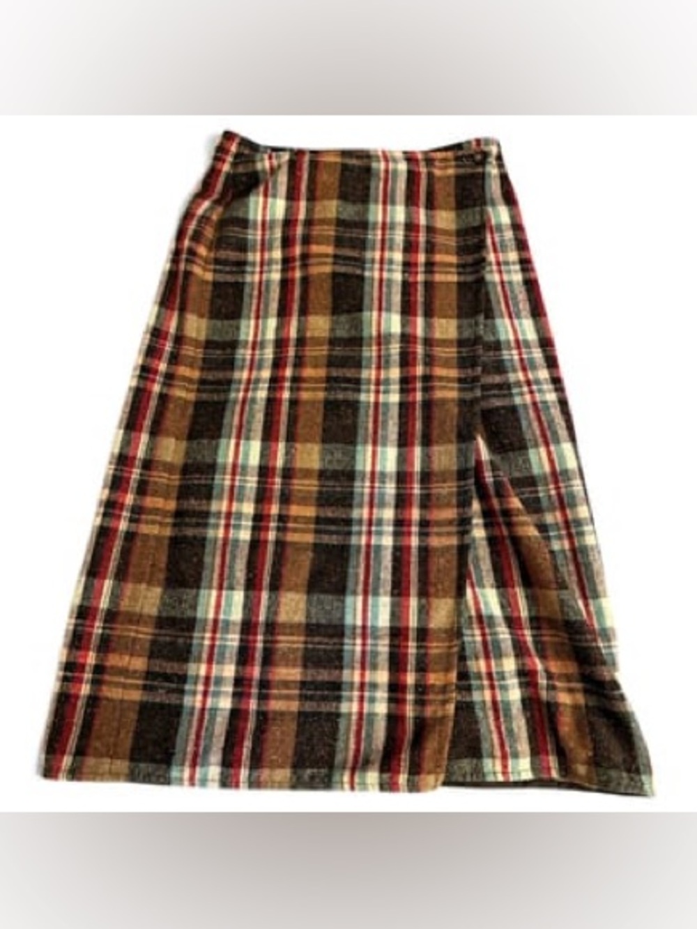 Diega Size Small Plaid A-Line Wool Blend Skirt - Brown Multi